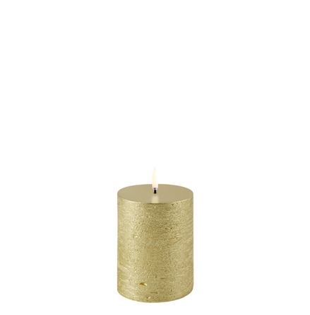 (B) UYUNI LED pillar candle,  Metallic gold, Rustic, 7,8x10 cm