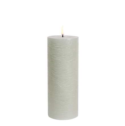 (B) UYUNI LED pillar candle, Dusty green, Rustic, 7,8x20 cm