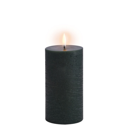 LED pillar candle, Pine green, Rustic, 7,8x15,2 cm
