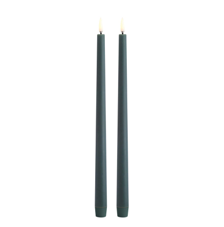 LED slim taper candle, Pine green, Smooth, 2-pack, 2,3x32 cm