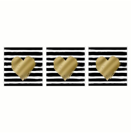 Heart & Stripes Servett 33x33 cm Svart/Guld 3 st 20-pack