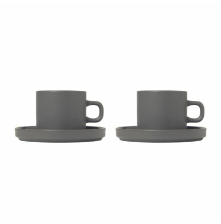 Pilar Kaffekoppar med fat 200ml Pewter 2-pack