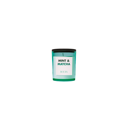 CHEERFUL SCENTED SEA GREEN GLASS CANDLE + BLACK LID MINT & MATCHA