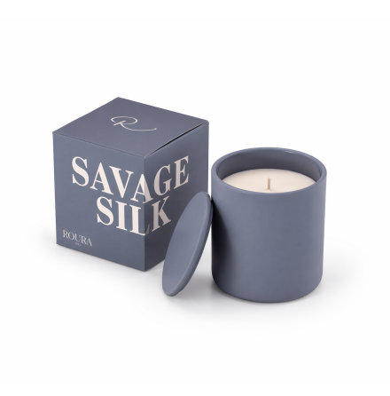 SOFT PORCELAIN SCENTED CANDLE + NIGHT BLUE LID SAVAGE SILK